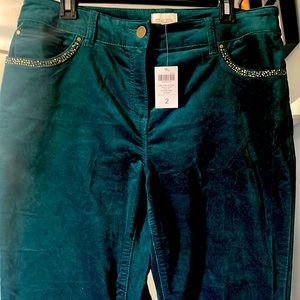 Chicos embellished velveteen Jaggies. 30.5 Goddess Green size 2